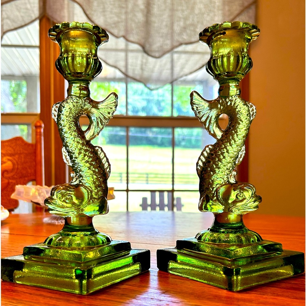 🐟 Vintage Smoke Glass Koi Fish Candlesticks - Elegant and Timeless (Offers)